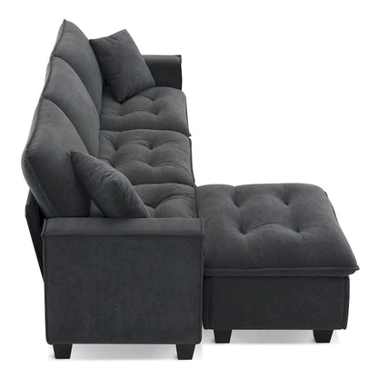 Grey 100 L-Shaped Convertible 4 Seater Sectional Sofa with Removable Ottoman and Matching Pillows, Perfect for Living Room
