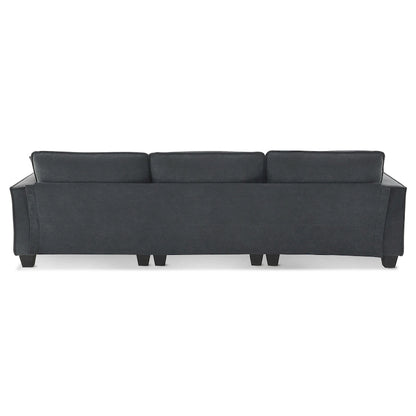 Grey 100 L-Shaped Convertible 4 Seater Sectional Sofa with Removable Ottoman and Matching Pillows, Perfect for Living Room