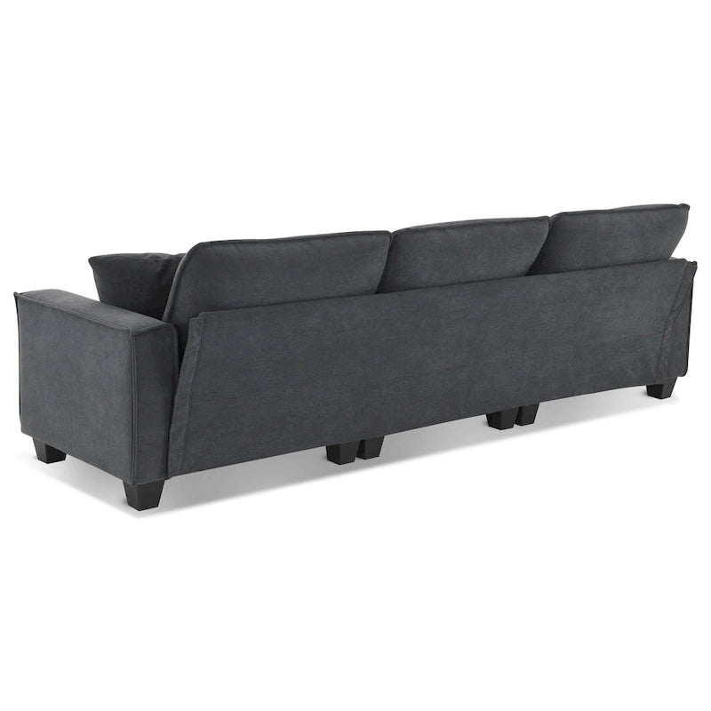 Grey 100 L-Shaped Convertible 4 Seater Sectional Sofa with Removable Ottoman and Matching Pillows, Perfect for Living Room