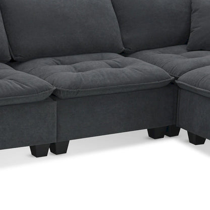 Grey 100 L-Shaped Convertible 4 Seater Sectional Sofa with Removable Ottoman and Matching Pillows, Perfect for Living Room