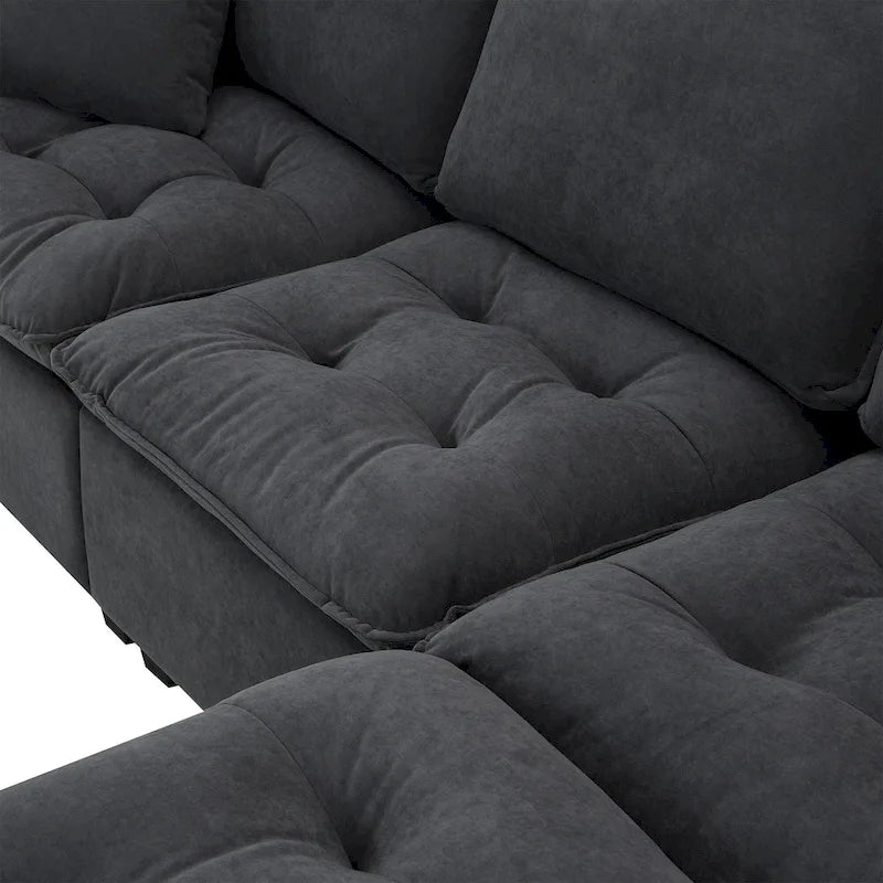 Grey 100 L-Shaped Convertible 4 Seater Sectional Sofa with Removable Ottoman and Matching Pillows, Perfect for Living Room