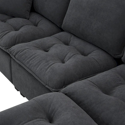 Grey 100 L-Shaped Convertible 4 Seater Sectional Sofa with Removable Ottoman and Matching Pillows, Perfect for Living Room
