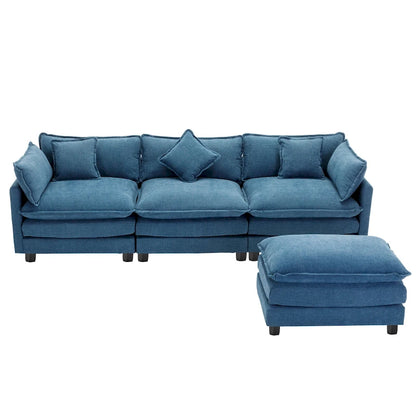 Blue 112.2 Modern L-Shaped 4-Seat Sectional Sofa with Removable Ottoman, 5 Plush Pillows, and Sturdy Construction
