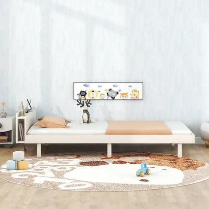 White Washed Twin Platform Bed with Built-in USB Port