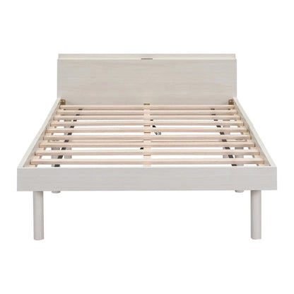 White Washed Twin Platform Bed with Built-in USB Port