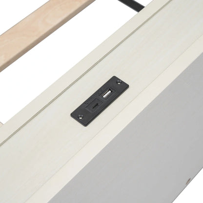 White Washed Twin Platform Bed with Built-in USB Port