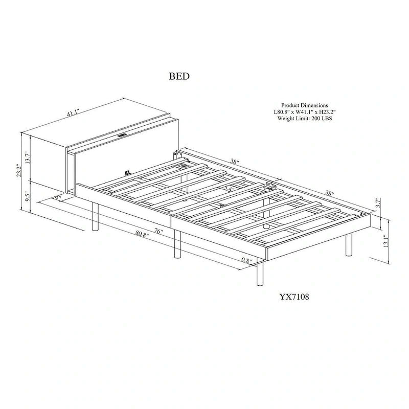 White Washed Twin Platform Bed with Built-in USB Port