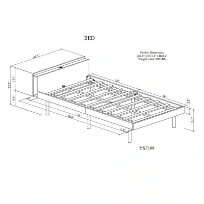 White Washed Twin Platform Bed with Built-in USB Port