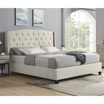 Upholstered Polyester Platform Bed with Button Tufted Wingback