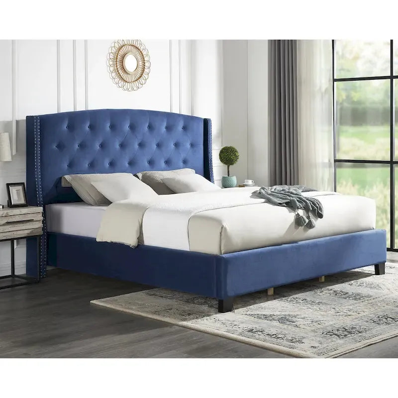Upholstered Polyester Platform Bed with Button Tufted Wingback