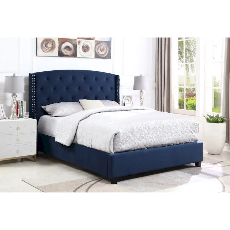 Upholstered Polyester Platform Bed with Button Tufted Wingback