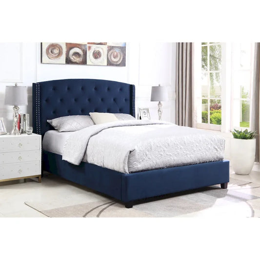 Upholstered Polyester Platform Bed with Button Tufted Wingback