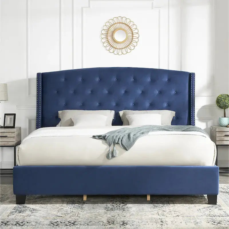 Upholstered Polyester Platform Bed with Button Tufted Wingback