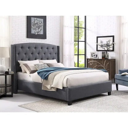 Upholstered Polyester Platform Bed with Button Tufted Wingback