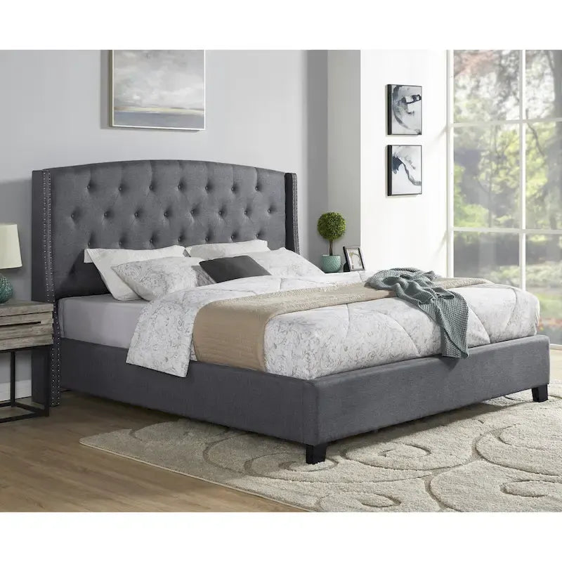 Upholstered Polyester Platform Bed with Button Tufted Wingback