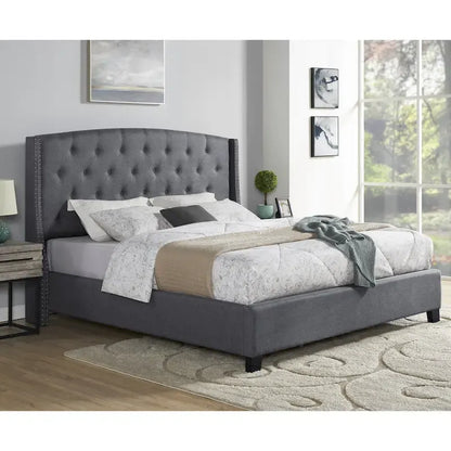 Upholstered Polyester Platform Bed with Button Tufted Wingback