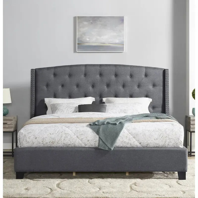 Upholstered Polyester Platform Bed with Button Tufted Wingback