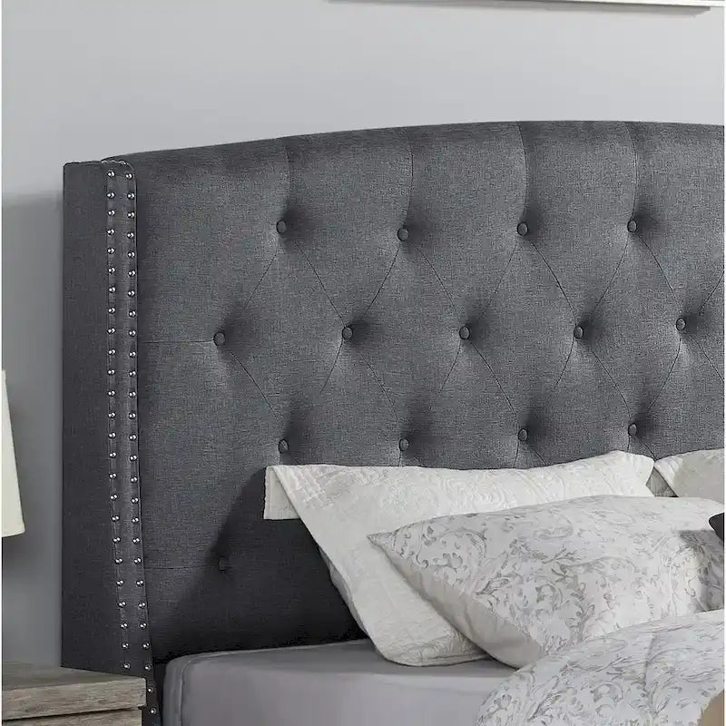 Upholstered Polyester Platform Bed with Button Tufted Wingback
