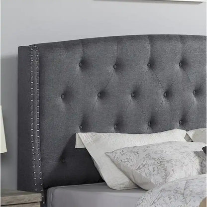Upholstered Polyester Platform Bed with Button Tufted Wingback