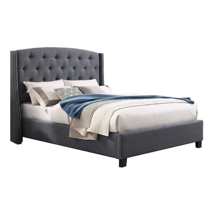 Upholstered Polyester Platform Bed with Button Tufted Wingback