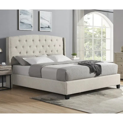 Upholstered Polyester Platform Bed with Button Tufted Wingback