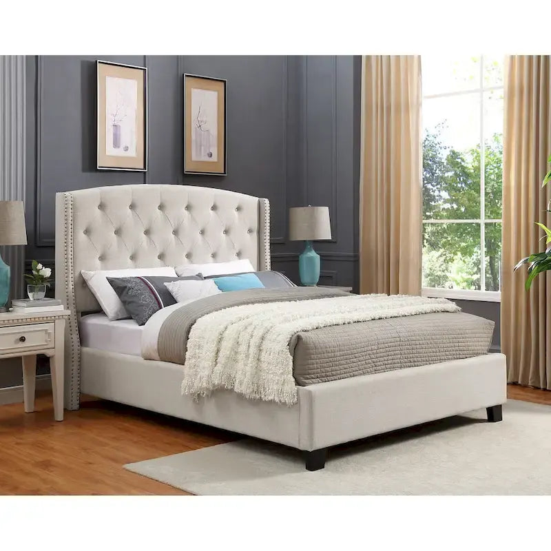 Upholstered Polyester Platform Bed with Button Tufted Wingback