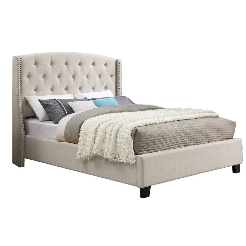Upholstered Polyester Platform Bed with Button Tufted Wingback