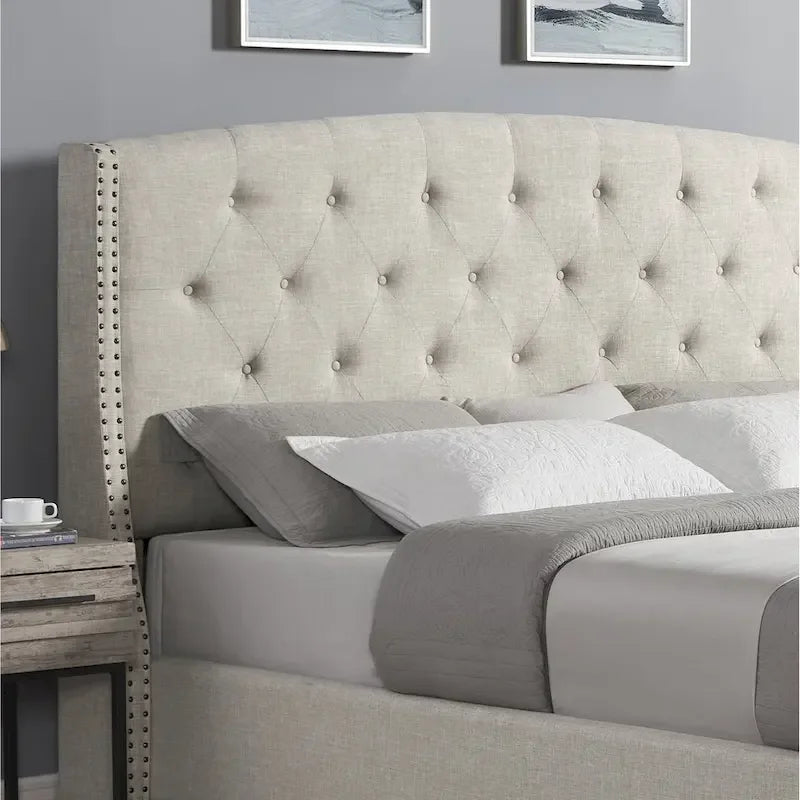 Upholstered Polyester Platform Bed with Button Tufted Wingback