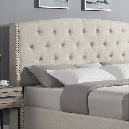 Upholstered Polyester Platform Bed with Button Tufted Wingback