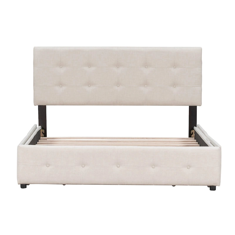 Queen Size Linen Button Tufted Platform Bed Frame with 4 Storage Drawers