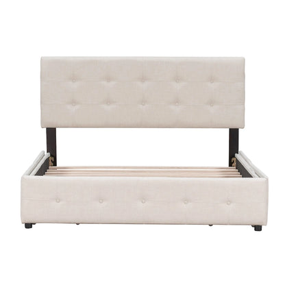 Queen Size Linen Button Tufted Platform Bed Frame with 4 Storage Drawers