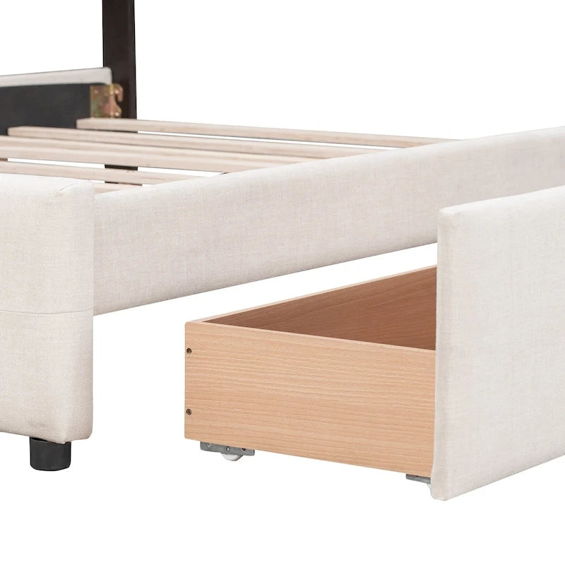 Queen Size Linen Button Tufted Platform Bed Frame with 4 Storage Drawers