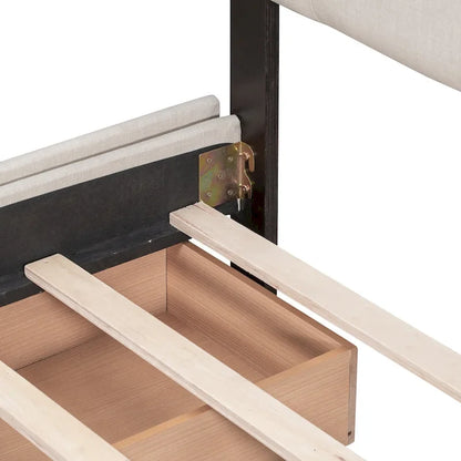 Queen Size Linen Button Tufted Platform Bed Frame with 4 Storage Drawers