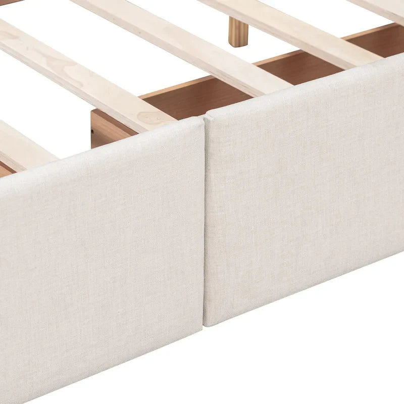Queen Size Linen Button Tufted Platform Bed Frame with 4 Storage Drawers
