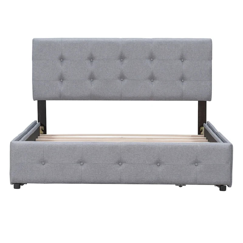 Queen Size Linen Button Tufted Platform Bed Frame with 4 Storage Drawers