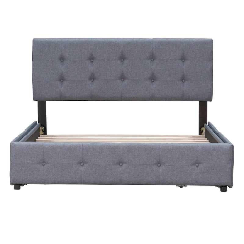 Queen Size Linen Button Tufted Platform Bed Frame with 4 Storage Drawers