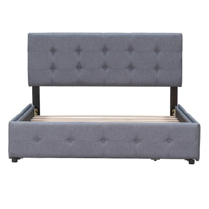 Queen Size Linen Button Tufted Platform Bed Frame with 4 Storage Drawers