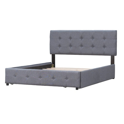 Queen Size Linen Button Tufted Platform Bed Frame with 4 Storage Drawers