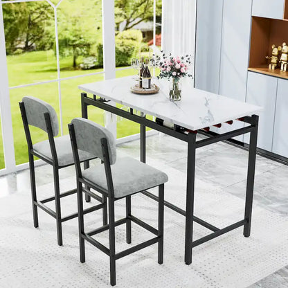 Modern Style 3-Piece Dining Set with Rectangular Table and 2 Upholstered Dining Chairs