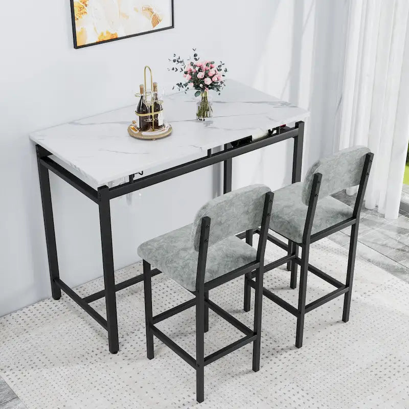 Modern Style 3-Piece Dining Set with Rectangular Table and 2 Upholstered Dining Chairs