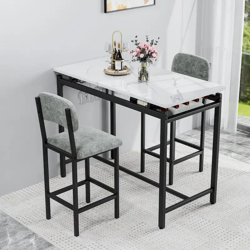 Modern Style 3-Piece Dining Set with Rectangular Table and 2 Upholstered Dining Chairs