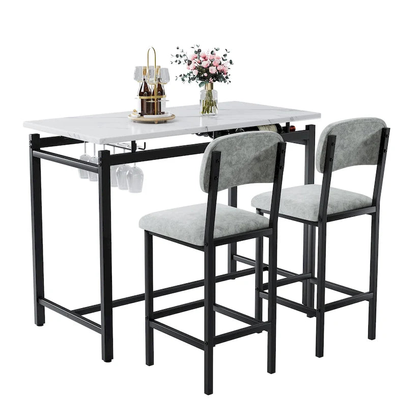 Modern Style 3-Piece Dining Set with Rectangular Table and 2 Upholstered Dining Chairs