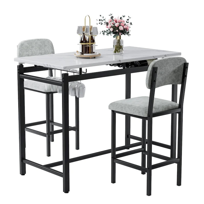Modern Style 3-Piece Dining Set with Rectangular Table and 2 Upholstered Dining Chairs