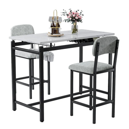 Modern Style 3-Piece Dining Set with Rectangular Table and 2 Upholstered Dining Chairs