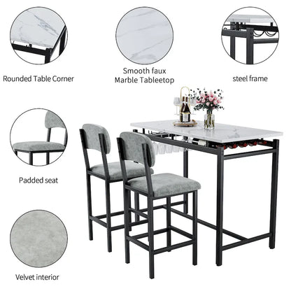 Modern Style 3-Piece Dining Set with Rectangular Table and 2 Upholstered Dining Chairs