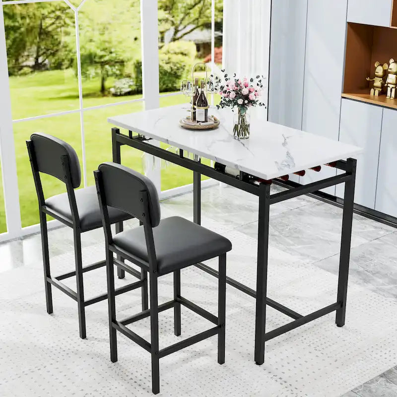 Modern Style 3-Piece Dining Set with Rectangular Table and 2 Upholstered Dining Chairs