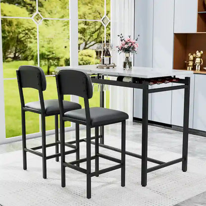 Modern Style 3-Piece Dining Set with Rectangular Table and 2 Upholstered Dining Chairs