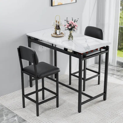 Modern Style 3-Piece Dining Set with Rectangular Table and 2 Upholstered Dining Chairs