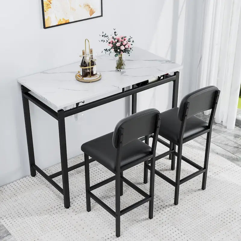 Modern Style 3-Piece Dining Set with Rectangular Table and 2 Upholstered Dining Chairs