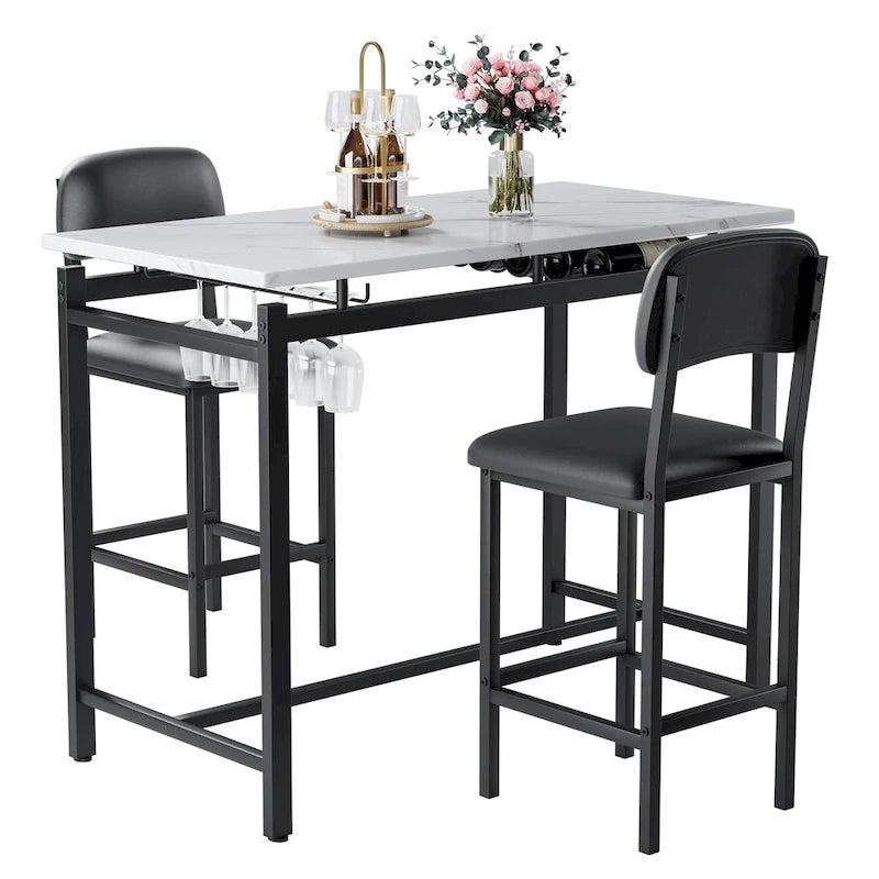 Modern Style 3-Piece Dining Set with Rectangular Table and 2 Upholstered Dining Chairs